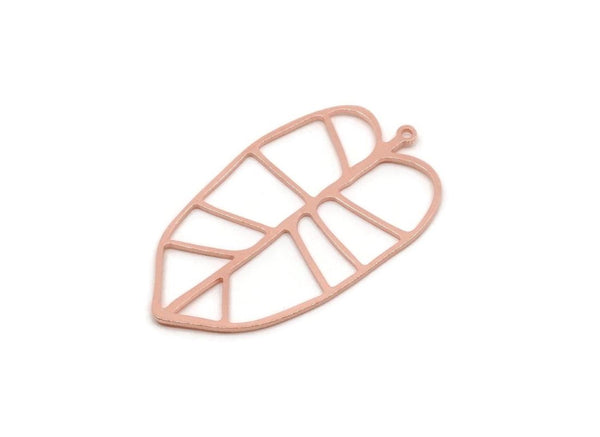 Copper Leaf Charm, 2 Pieces Raw Copper Leaf Charms With 1 Loop, Earring Charms, Findings (43x25x0.80mm) SMP2844