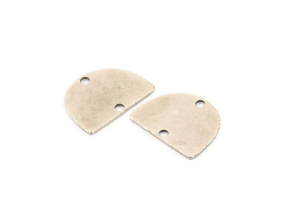 Semi Circle Charm, 6 Antique Silver Plated Brass Half Moon Charms With 2 Holes, Brass Connectors (18x14x0.60mm) A3214