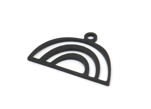 Semi Circle Charm, 24 Oxidized Black Brass Semi Circle Charms With 1 Loop, Pendant Charms (18x12x0.60mm) A3178