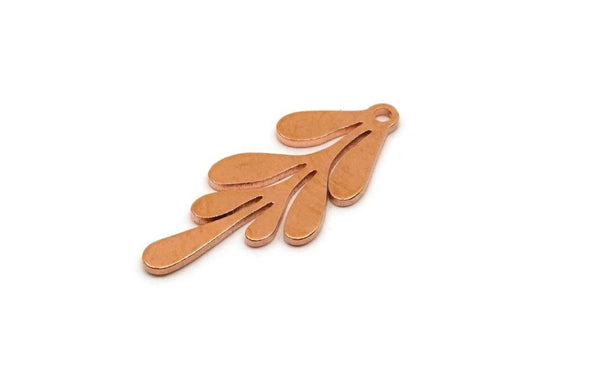 Copper Leaf Charm, 4 Pieces Raw Copper Flower Charms With 1 Loop, Findings (22x9x0.80mm) SMP2805