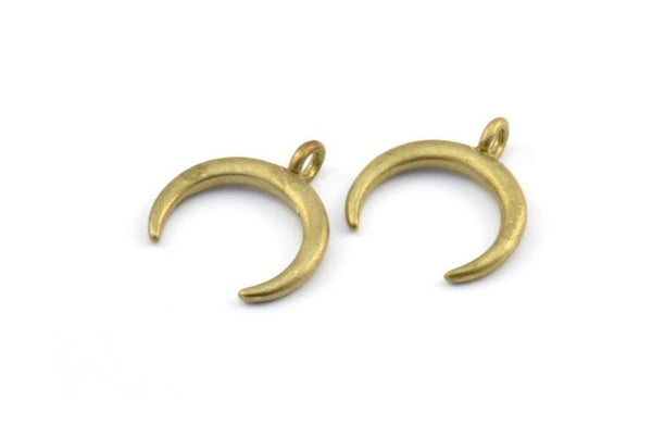 Brass Moon Charms, 2 Raw Brass Crescent Moon Charms With 1 Loop, Pendants, Earrings, Findings (18x17.5mm) E094