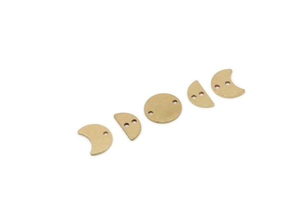 Brass Charm,10 pieces Raw Brass Dangle Moon Phases Charm With Holes, Connector Parts, Brass Parts Of Dangles (34x8x0.60mm) SMP2782 SY0358
