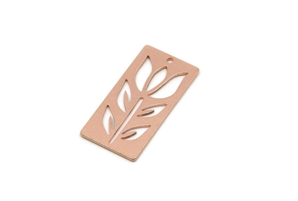 Copper Rectangle Charm, 2 Pieces Raw Copper Branch Patterned Rectangle Shaped Charms With 1 Hole, Findings (30x15x0.80mm) SMP2884