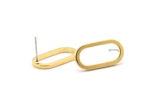 Brass Oval Earring, 8 Raw Brass Oval Stud Earrings (22x11x1.5mm) E005 A1282