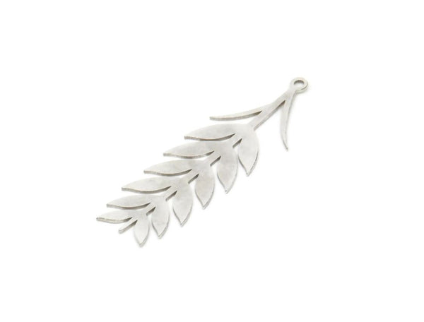Silver Leaf Charm, 6 Antique Silver Plated Brass Ear Of Wheat Charms With 1 Loop, Charm Pendants (43x13x0.60mm) A3238