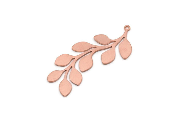Copper Branch Charm, 2 Pieces Raw Copper Leaf Charms With 1 Loop, Leaf Earrings (45x21x0.80mm) SMP2822