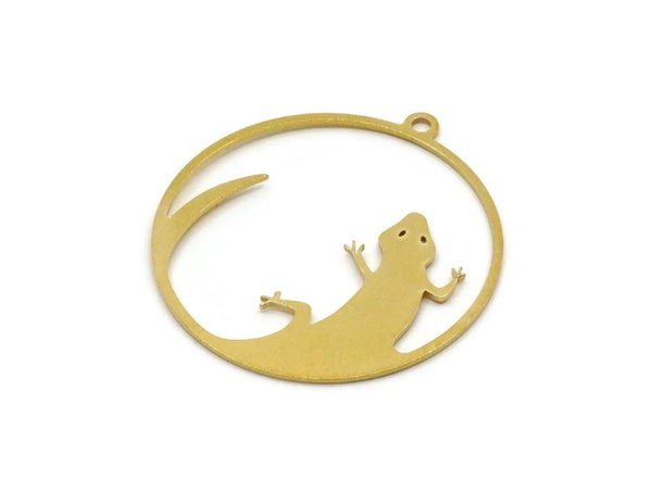 Brass Lizard Charm, 2 Pieces Raw Brass Lizard Charms With 1 Loop, Round Charms, Earring Findings (29x27x0.60mm) SMP2812