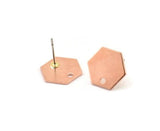Copper Hexagon Earring, 6 Raw Copper Hexagon Stud Earrings With 1 Hole (12.5x0.80mm) D0466