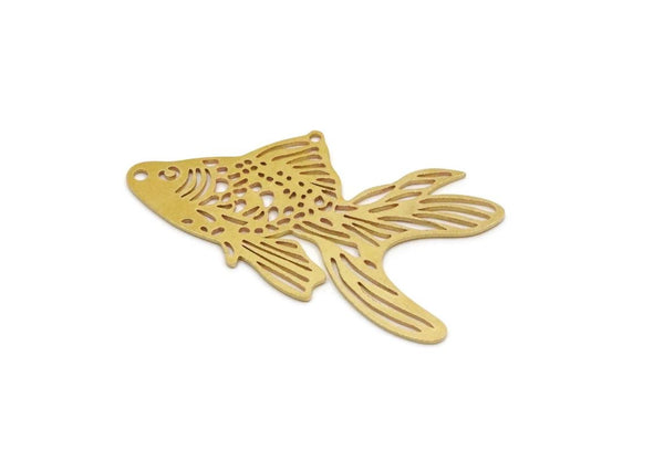 Brass Fish Charm, 2 Pieces Raw Brass Gold Fish Charms With 1 Loop, Findings (22x39x0.60mm) SMP2811