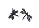 Black Dragonfly Earring, 4 Oxidized Black Brass Dragonfly Stud Earrings (21x14mm) N1668