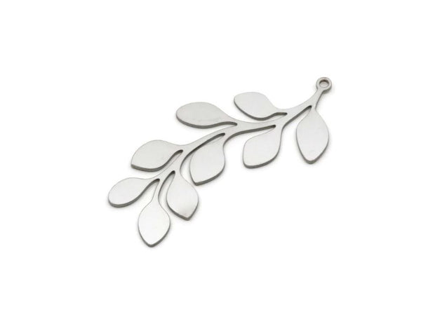 Steel Branch Charm, 2 Pieces Stainless Steel Leaf Charms With 1 Loop, Leaf Earrings (45x21x0.80mm) SMP2822