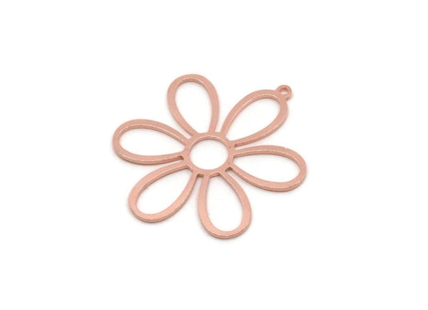 Copper Flower Charm, 1 Pieces Raw Copper Flower Charms With 1 Loop, Earring Findings (32x27x0.80mm) SMP2848