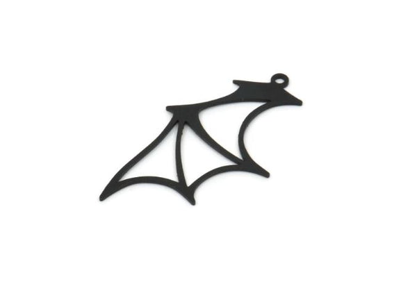 Siyah Kanat Tılsımı, 1 Halkalı 6 Oksitlenmiş Siyah Pirinç Yarasa Kanat Tılsımı, Tılsım Kolye Uçları (35x19,5x0,60 mm) A6762