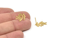 Gold Leaf Earring, 6 Gold Plated Brass Leaf Shaped Stud Earrings, Findings (17x11x0.60mm) A3006