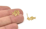 Gold Leaf Earring, 6 Gold Plated Brass Leaf Shaped Stud Earrings, Findings (17x11x0.60mm) A3006