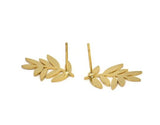 Gold Leaf Earring, 6 Gold Plated Brass Leaf Shaped Stud Earrings, Findings (17x11x0.60mm) A3006