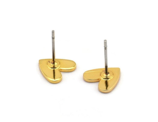 Gold Heart Earring, 6 Gold Plated Brass Heart Stud Earrings (8x1mm) M02171 A2492 F035
