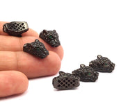 1 Gunmetal Leopard Head Beads, Cz Micro Pave Bead 17x10mm W01000 B-4