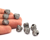 1 Silver Tone Brass Heart Beads, CZ Micro Pave Beads (12x11.50mm) Hole Size 5mm   wpdl065 L-03