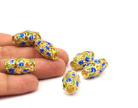 Brass Enamel Oval Blue Beads 2 Pcs (24x13mm) Hole Size 5.50mm B-2
