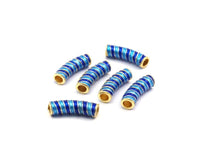 2 Pieces Brass Enamel Striped Tubes (21x6mm) Hole Size 4mm B-2