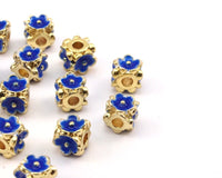 Enamel Brass Bead, 2 Brass Flower Enamel Beads (6mm)  B-5