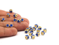 Enamel Brass Bead, 2 Brass Flower Enamel Beads (6mm)  B-5