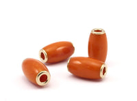 6 Brass Polyester Dark Orange Beads (31x17mm)  Hole Size 6mm  N3