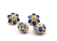 Enamelled Brass Beads, 2 PCS Blue Enamel Flower Connectors 9x7mm B-5