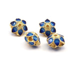 Enamelled Brass Beads, 2 PCS Blue Enamel Flower Connectors 9x7mm B-5