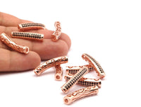 1 Rose Curved Tube , CZ Cubic Zirconia Micro Pave Beads 29x6mm Hole size 3mm  W00740 B-3