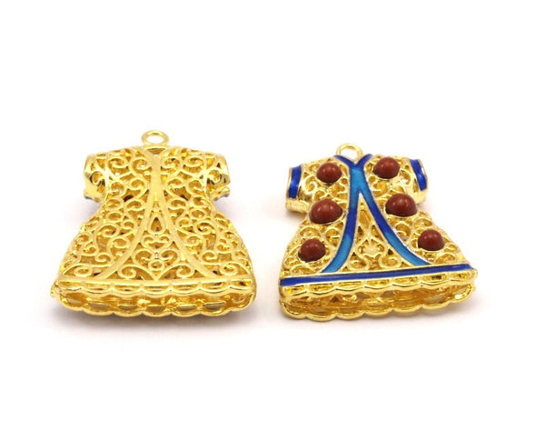 Enameled Brass Caftan Pendant( 38x28mm) R061 B-3