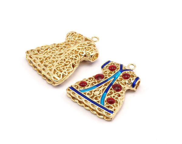 Enameled Brass Caftan Pendant ( 38x28mm) R061  B-1