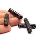 1 Gunmetal Curved Tube Beads, Hole Size 5mm CZ Cubic Zirconia Micro Pave Beads 37x8mm   B-3