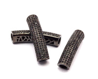 1 Gunmetal Curved Tube Beads, Hole Size 5mm CZ Cubic Zirconia Micro Pave Beads 37x8mm   B-3