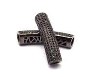 1 Gunmetal Curved Tube Beads, Hole Size 5mm CZ Cubic Zirconia Micro Pave Beads 37x8mm   B-3