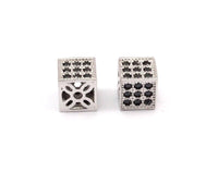 Cz Zirconia Silver Cube Bead 6mm Hole Size 1mm W1600816 B-4