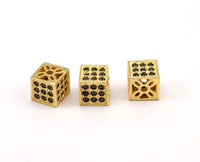Square Bead, 1 CZ Zirconia Gold Square Bead  (6mm) W1600816  B-4