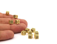 Square Bead, 1 CZ Zirconia Gold Square Bead  (6mm) W1600816  B-4