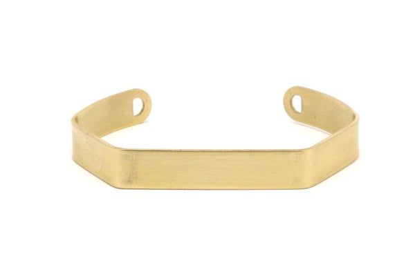 Brass Bracelet Blank - 4 Raw Brass Cuff Bracelet Blank Bangle With 2 D Shaped Holes  (145x8x1mm) BRC 246