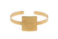 Square Bar Bracelet Open End, 2 Raw Brass Square Blank Bracelets with One Hole for Charms BRC153