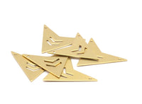Triangle Chevron Pendant, 8 Raw Brass Triangle Pendant with 2 Holes and Chevron  (33x33x33x0.80mm) K619