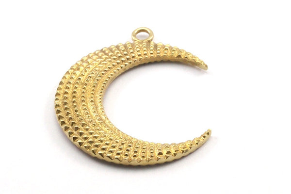 Brass Moon Charm, Raw Brass Textured Horn Charms, Pendant, Jewelry Finding (36x10.55x3.75mm) N0205