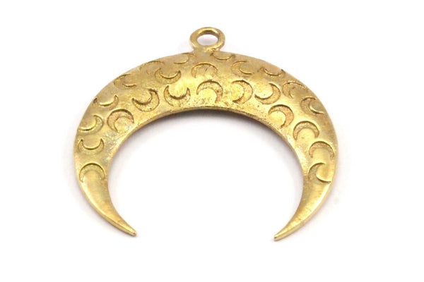 Brass Moon Charm, Raw Brass Textured Horn Charms, Pendant, Jewelry Finding (36x11x3.50mm)  N0240