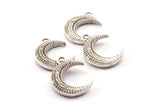 Gümüş Ay Kolye, 2 Antik Gümüş Kaplama Pirinç Dokulu Boynuz Tılsımı, Kolye, Mücevher Parçası (19x6x4.50mm) N0270