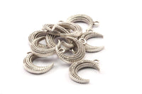 Gümüş Ay Kolye, 2 Antik Gümüş Kaplama Pirinç Dokulu Boynuz Tılsımı, Kolye, Mücevher Parçası (19x6x4.50mm) N0270