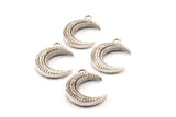Gümüş Ay Kolye, 2 Antik Gümüş Kaplama Pirinç Dokulu Boynuz Tılsımı, Kolye, Mücevher Parçası (19x6x4.50mm) N0270
