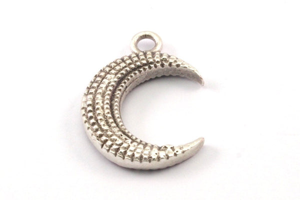 Gümüş Ay Kolye, 2 Antik Gümüş Kaplama Pirinç Dokulu Boynuz Tılsımı, Kolye, Mücevher Parçası (19x6x4.50mm) N0270
