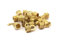 6mm Leather Cord Caps, Raw Brass Leather Cord Ends, Hook Ends for 6mm Leather Cord (16x14x10mm) N0310