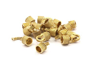 6mm Leather Cord Caps, Raw Brass Leather Cord Ends, Hook Ends for 6mm Leather Cord (16x14x10mm) N0310